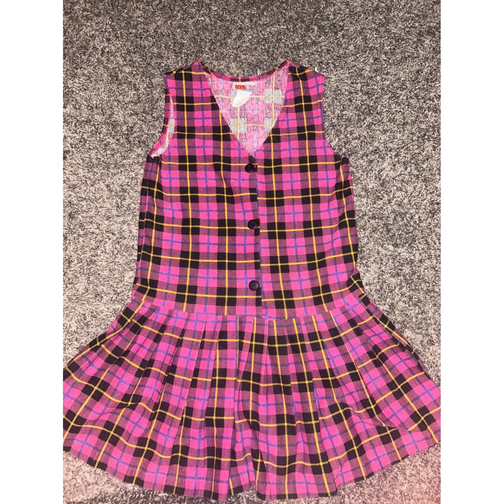 Vintage McKids Pink Plaid Drop Waist Pleated Dress Girls Size 6X Made in USA